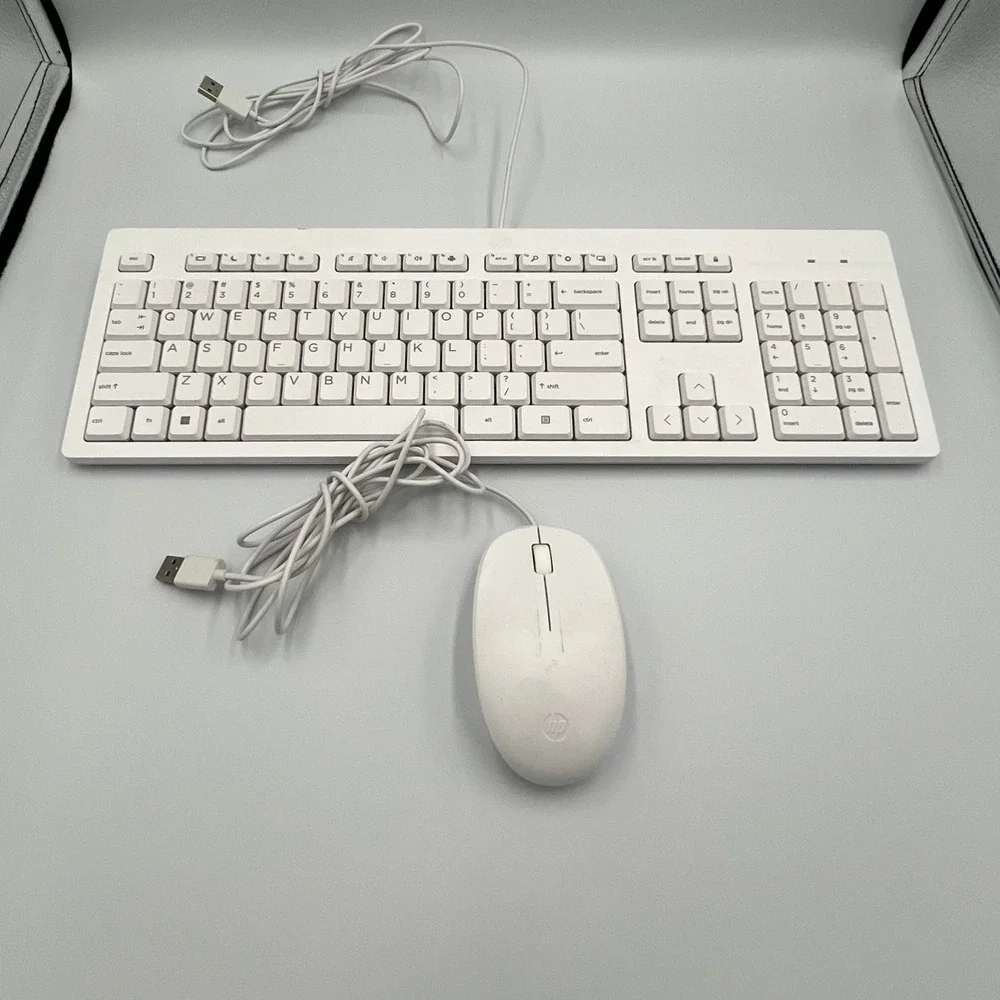 HP 125 Wired Keyboard and Mouse Bundle White Good TPA-L001K USB Office Set
